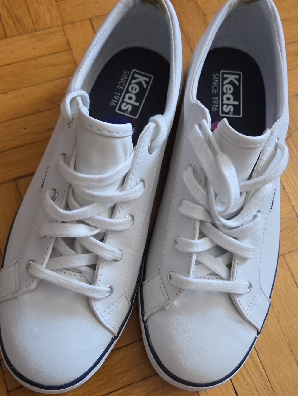 Keds White Low-Top Sneakers with Navy Trim
